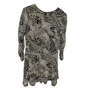 DKNY Leopard Print Beige Black Ruffle Wrap Midi Dress 6 Women’s